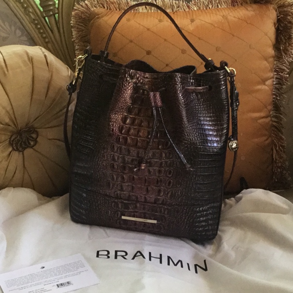 Brahmin Brown Croc-Embossed Shoulder Bag